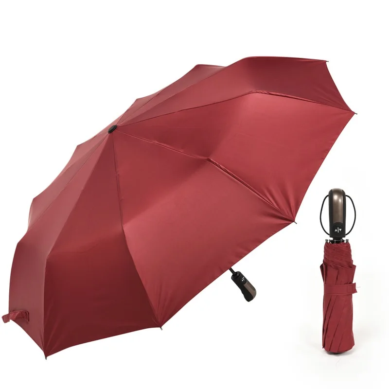 12 K автоматический складной виниловый мужской бизнес зонт для защиты от осадков зонтик для защиты от ветра усиленный мужской t дождь или блеск прозрачный зонтик - Цвет: 10K Claret