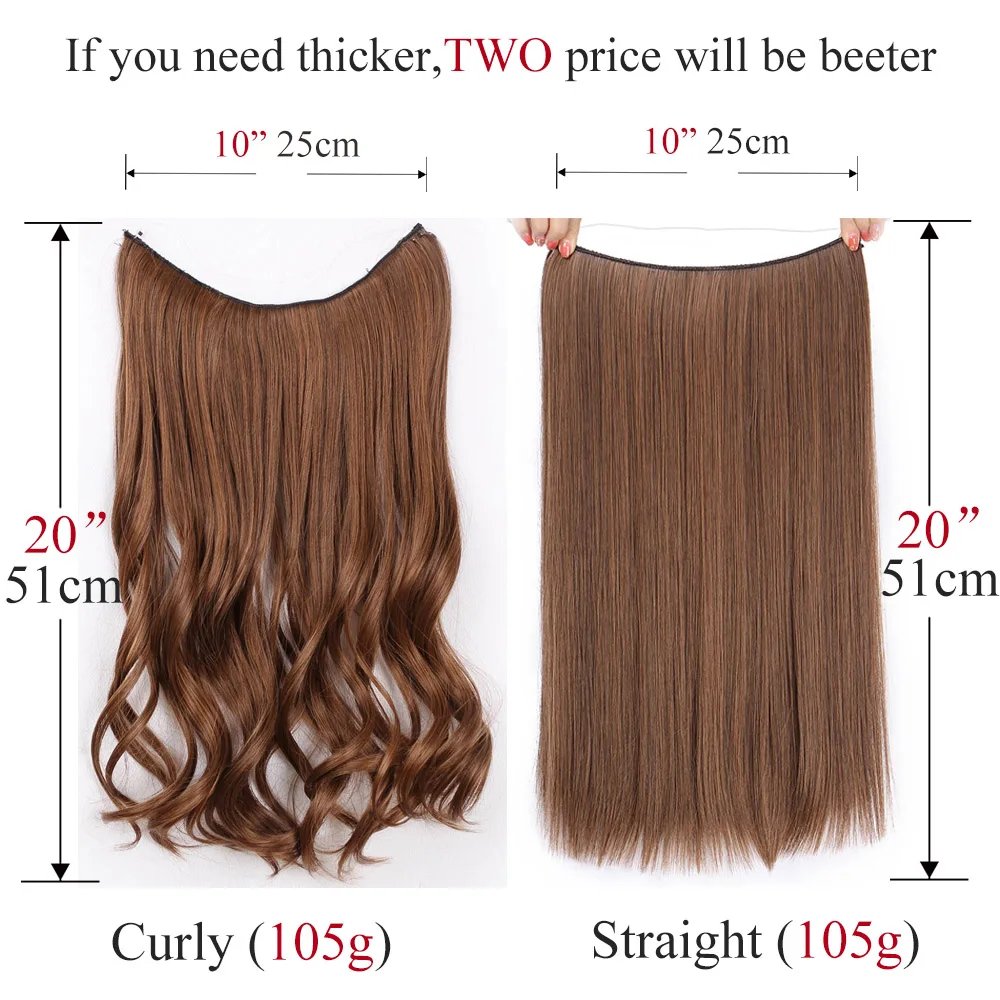 Synthetic Silky Straight Hair Extensions real natural 20 inches Invisible Wire No Clips in Secret Fish Line Hairpieces