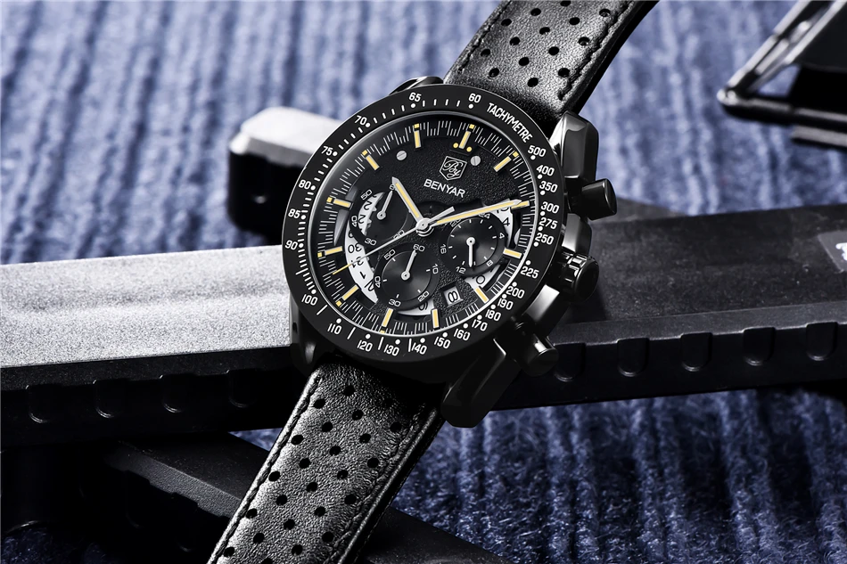 BENYAR мужские часы Топ люксовый бренд водонепроницаемые спортивные наручные часы с хронографом кварцевые военные из натуральной кожи Relogio Masculino