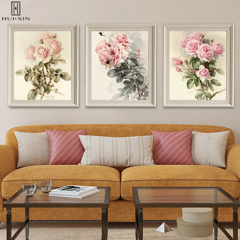 Modern American Roses Throns White Pink Flowers Green Leaf Wall Art ...