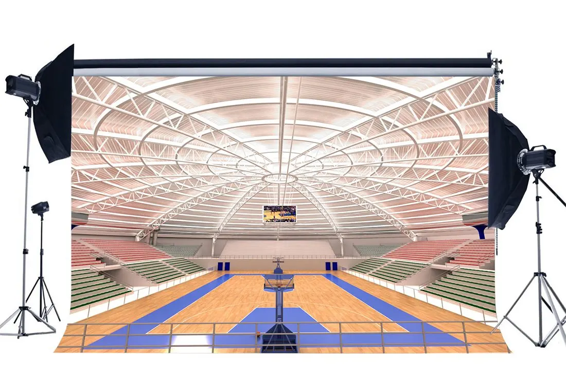 

Luxurious Basketball Court Backdrop Stadium Crowd Shabby Wood Floor Interior Gymnasium Photography Background