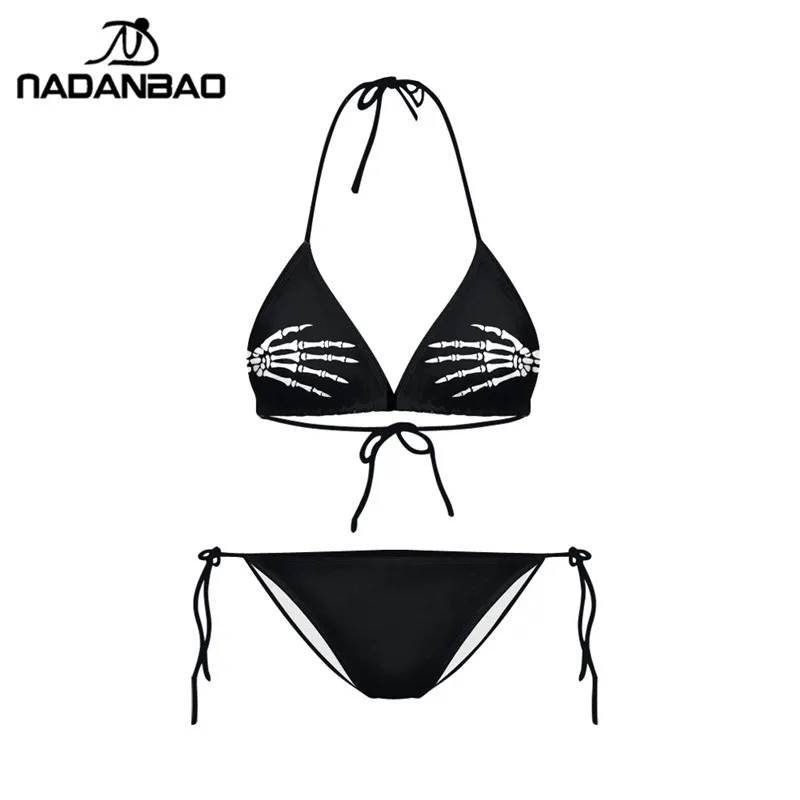 Bikinis 2021 Mujer Swimwear  Plavky Beach Wear Skull Hand Printed Bikini Maillot De Bain Femme Biquini Swimsuit Y03028