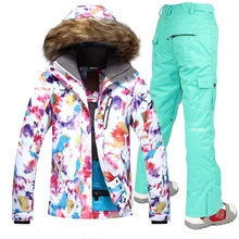 Gsou новые зимние куртки для женщин лыжный костюм комплект куртки и брюки лыжный костюм ветрозащитный Терма лыжный сноуборд
