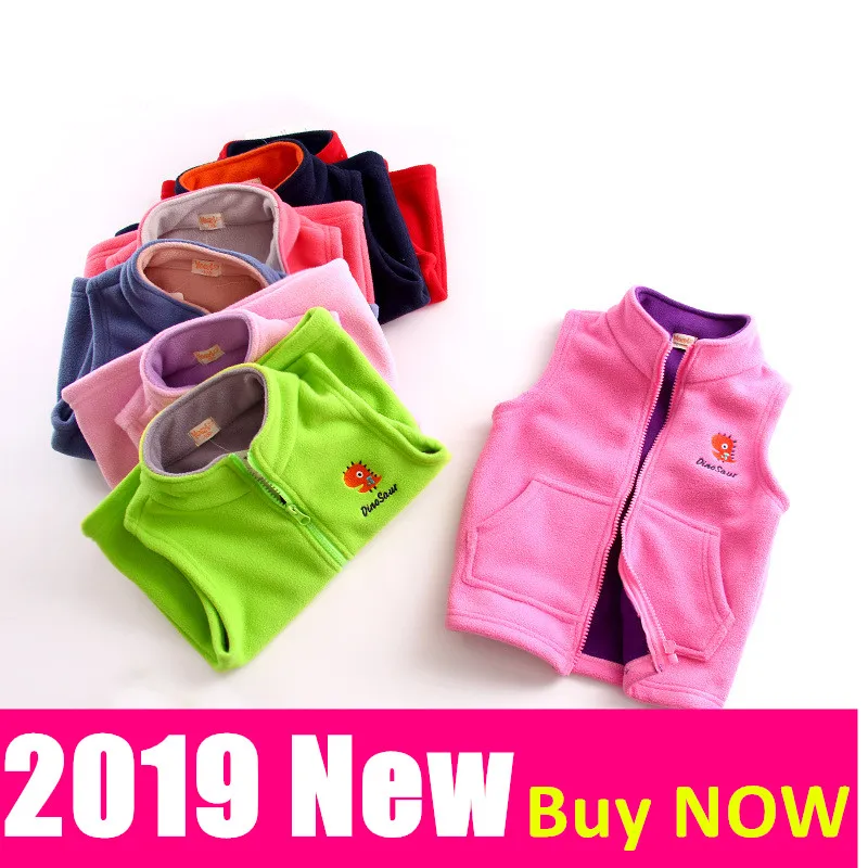 

Kids Waistcoat Boys Girls Vest CoatS Stand Collar Embroidery Polar Fleece 2019 Children Warm Sleeveless Jacket Kids Outerwear