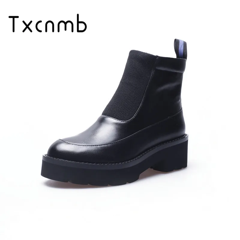 

TXCNMB 2019 fashion Genuine leather punk boots women Ankle Boots Winter Short Sexy platform High Heel Boot shoes woman