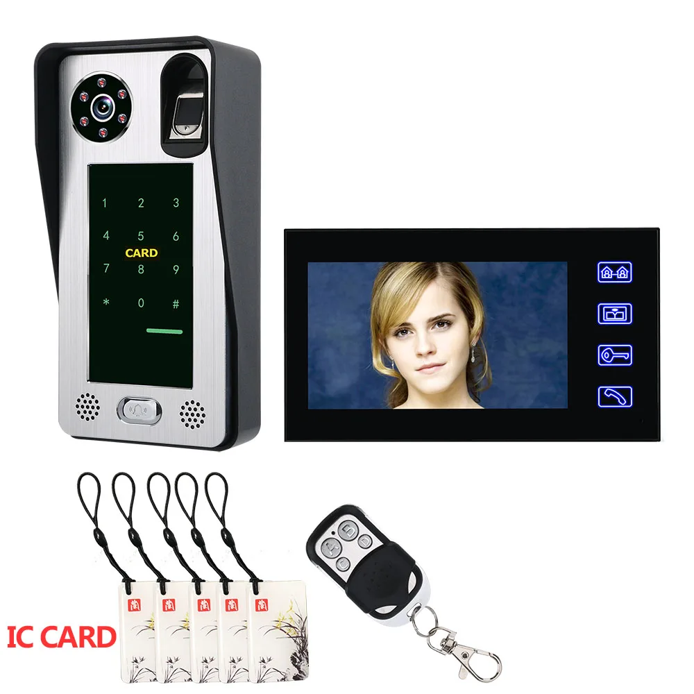 Горный 7 дюймов отпечатков пальцев IC карта видео домофон дверной звонок с система контроля допуска к двери