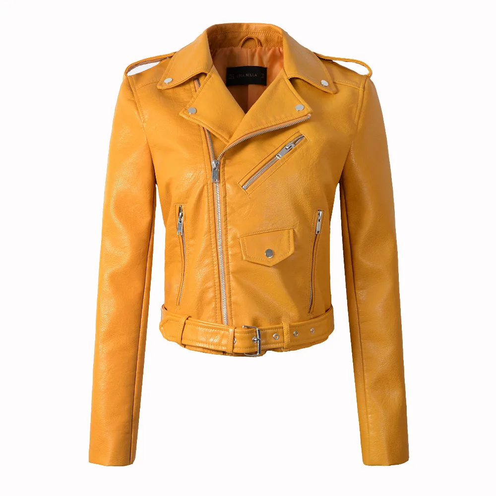 LKOUS Womens Winter Zipper Motorcycle Black PU Leather Bomber Jacket