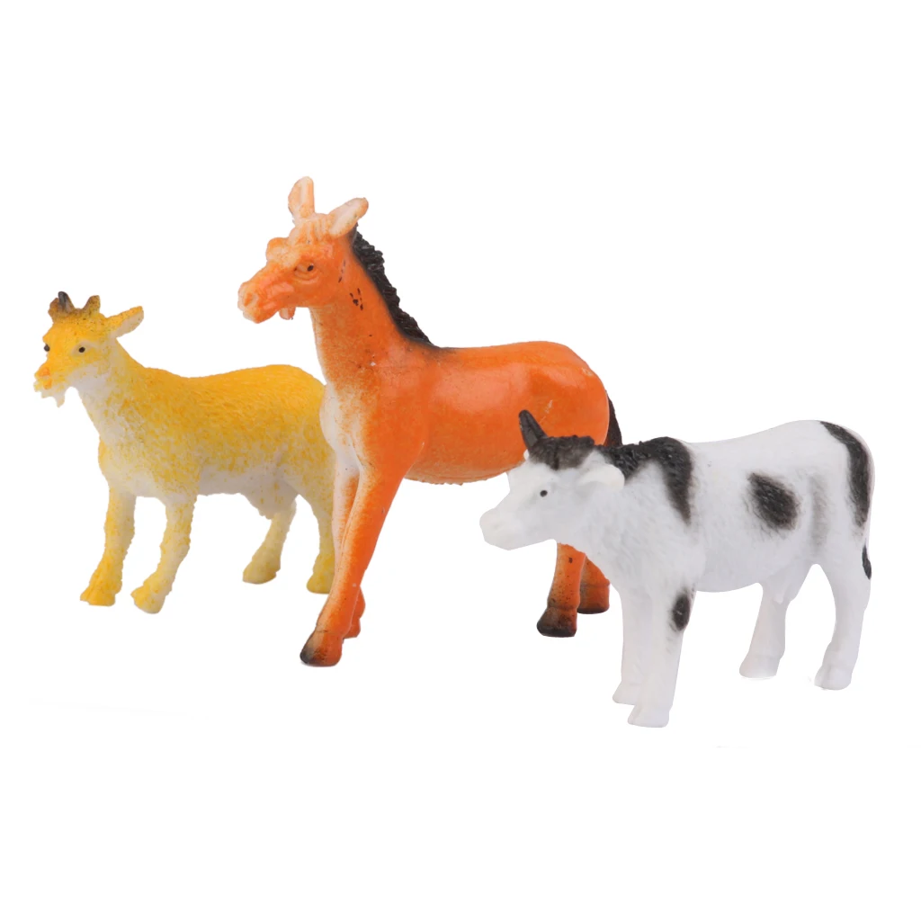 12pcs Plastic Goat Cat Donkey Pig Dog Sheep Animal Model Toy 12pcs Multi-color 12pcs attractive animal models for children