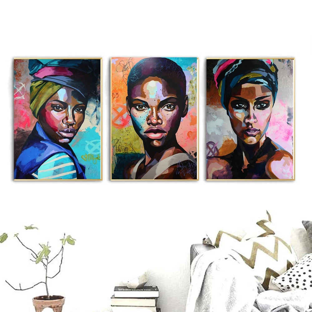 Woman Portrait Wall Art Canvas Print Abstract Multi African Girl Canvas Paintings for Office Room Home Wall Decor Drop Shipping