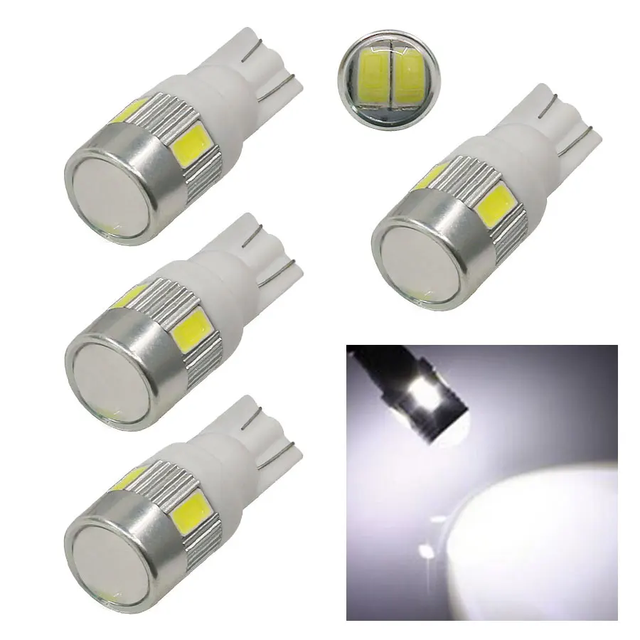 

4Pcs T10 191 W5W LED Car Lights 5730 SMD 6 LED With Projector Lens Auto Clearance lights Interior Dome Reading Lamps White 12V