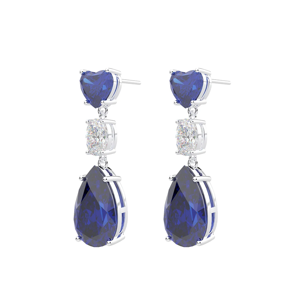 Wong Rain 925 Sterling Silver Created Moissanite Sapphire Citrine Gemstone Heart Drop Dangle Earrings Fine Jewelry Wholesale - Цвет камня: Blue