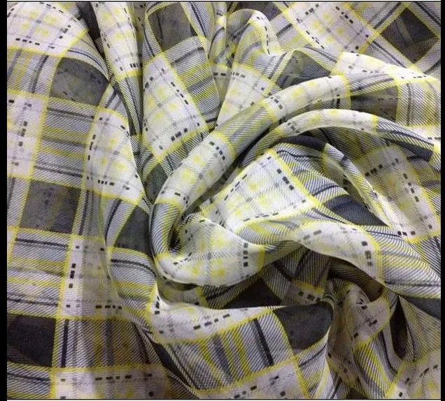 Customized 150cm width yellow grey Scotland font b tartan b font lattice Chiffon silk Cloth Fabric