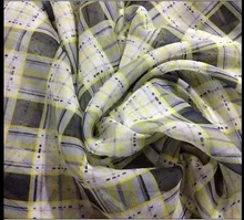 Customized 150cm width yellow grey Scotland tartan lattice Chiffon silk Cloth Fabric for Shirt coat skirt scarf blouse Headdress