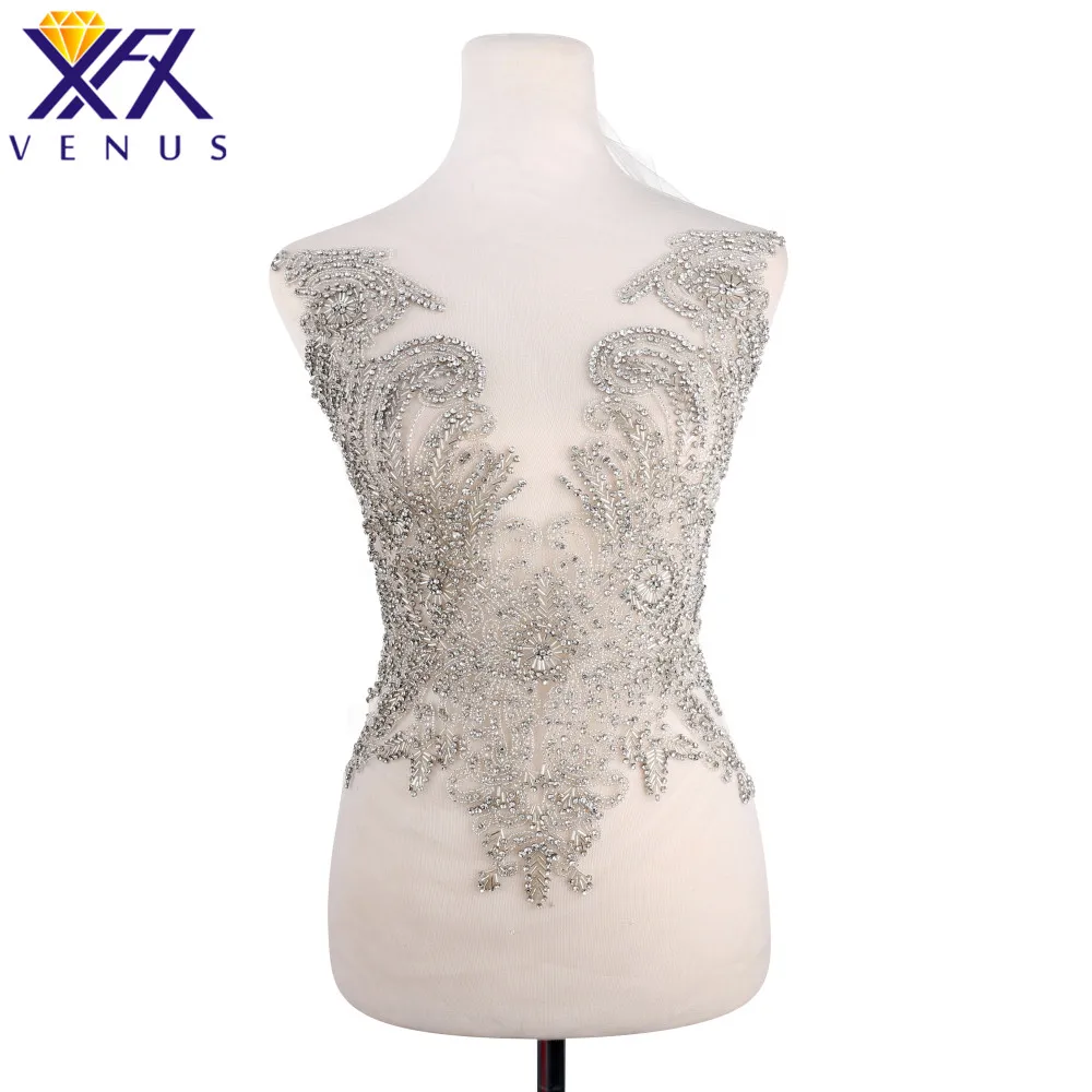 XFX Венера леди чисто ручной работы платье свадебное платье аппликация патч, Свадебные Поставки хрустальные блестящие стразы бисерный лиф