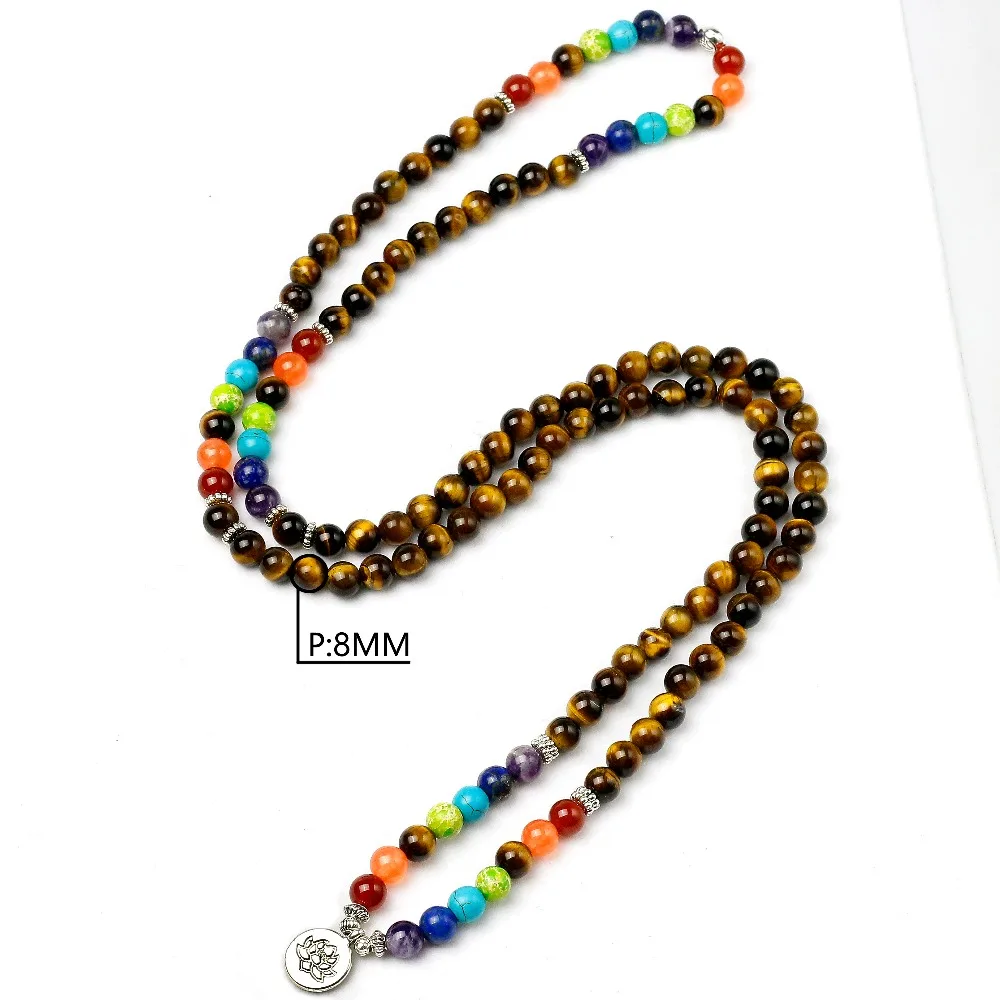 Natural Tiger’s Eye 7 Chakra Bracelet Men Women 8mm Stone Beads Healing Balance Reiki Prayer Yoga Strand Bracelets Jewelry