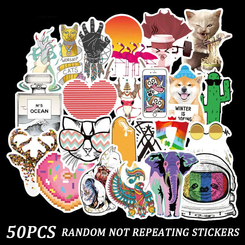 

50Pcs Random Funny Animal Stickers Scrapbooking Vintage Stickers Adhesive Waterproof Stickers For DIY Phone Laptop Travel Case