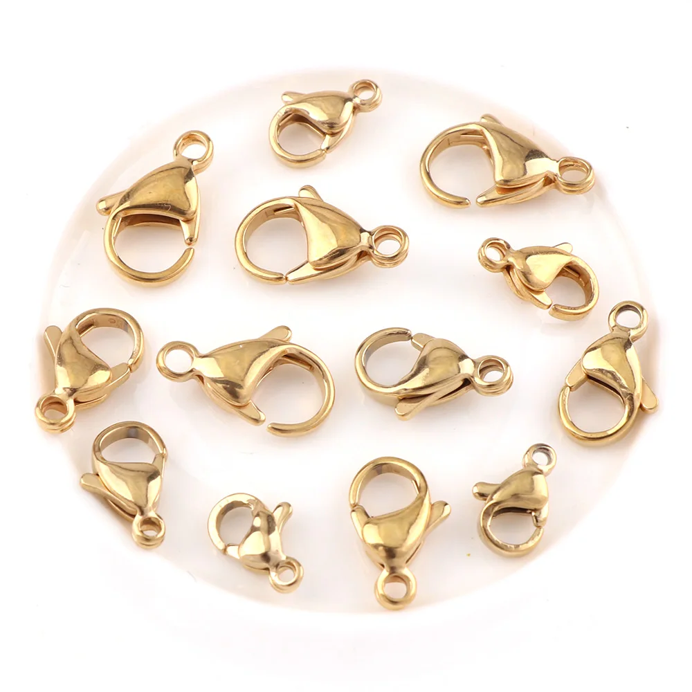 6Size 10 pieces Gold Stainless Steel Lobster Clasps For Necklaces