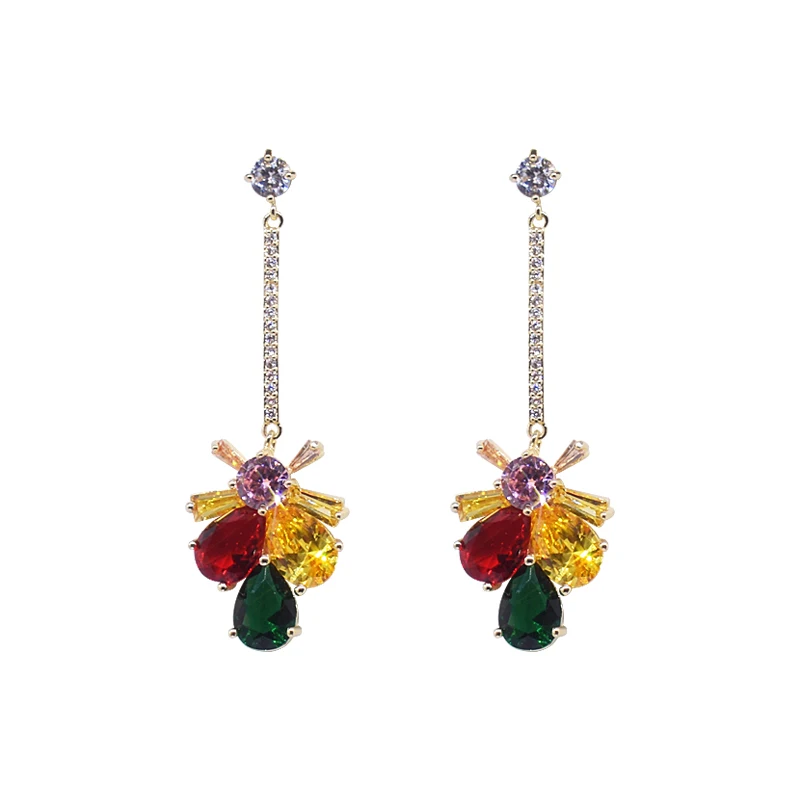 

ASNORA Designer Gorgeous Zircon Crystals Earrings for Women Wedding Party Girls' Yellow Red Green Long Earring Jewelry Gift