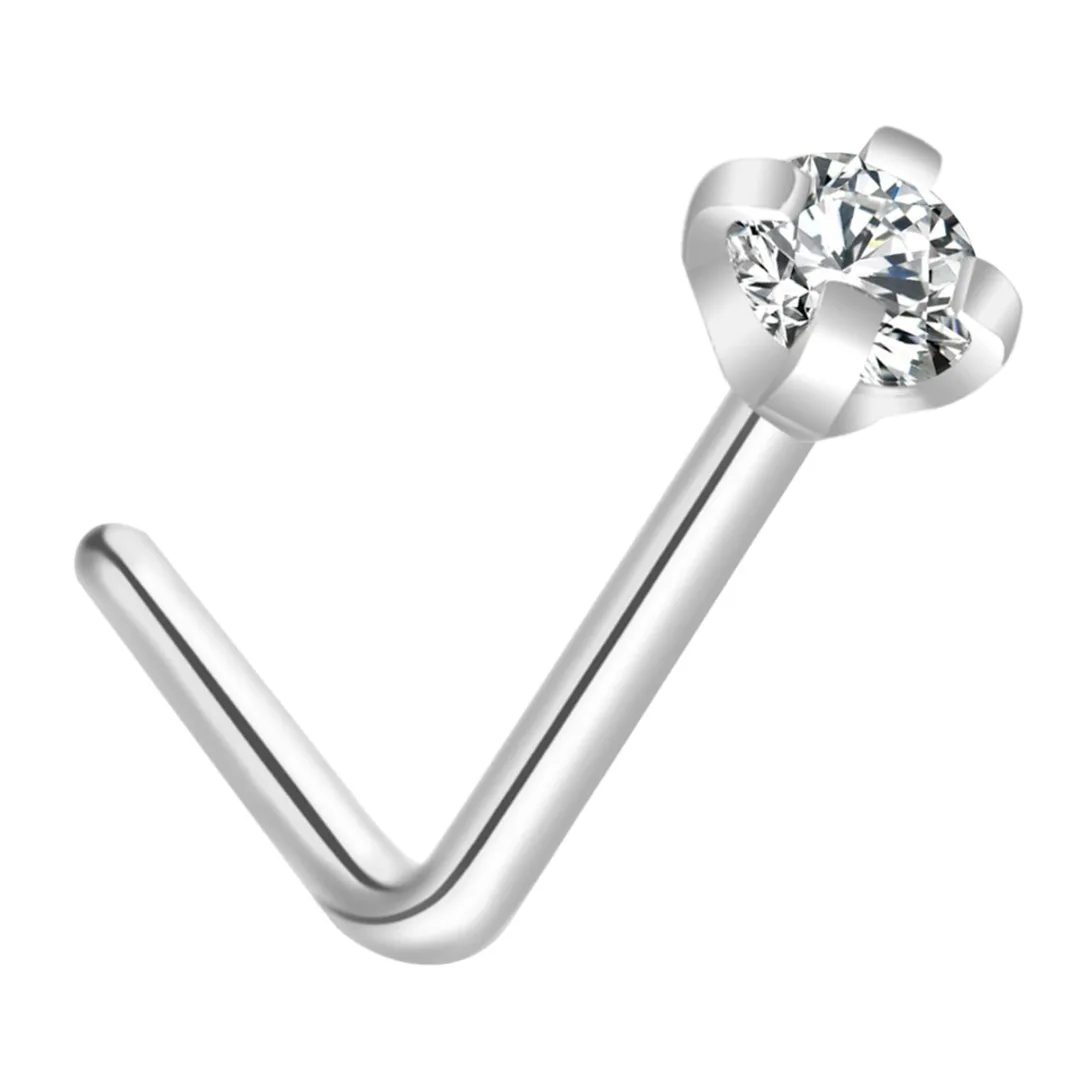 Fashion Crystal Nose Studs Surgical Steel Cubic Zirconia 0.8*7mm Nose Rings Shellhard Sexy Women Body Piercing Jewelry