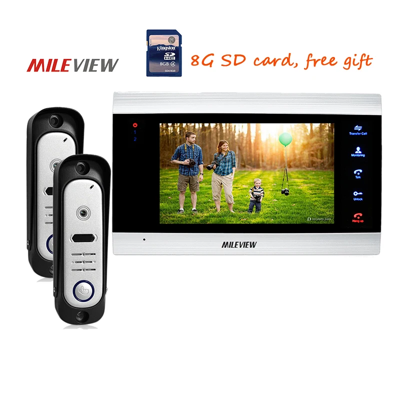 

Free Shipping 720P AHD HD 7" Color Screen Video Intercom Door Phone Unlock System Record Monitor 2pcs Waterproof Doorbell Camera