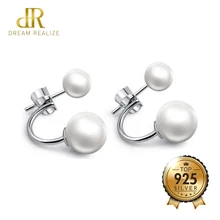 DR Real 925 пробы серебристый белый жемчуг серьги гвоздики модные ювелирные изделия жемчуг серьги для женщин размер 6/8 мм