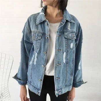 

Jeans Jacket Women Casacos Feminino Slim Ripped Holes Denim Jacket Femme Elegant Vintage Bomber Jacket 2019 Casual Basic Coats