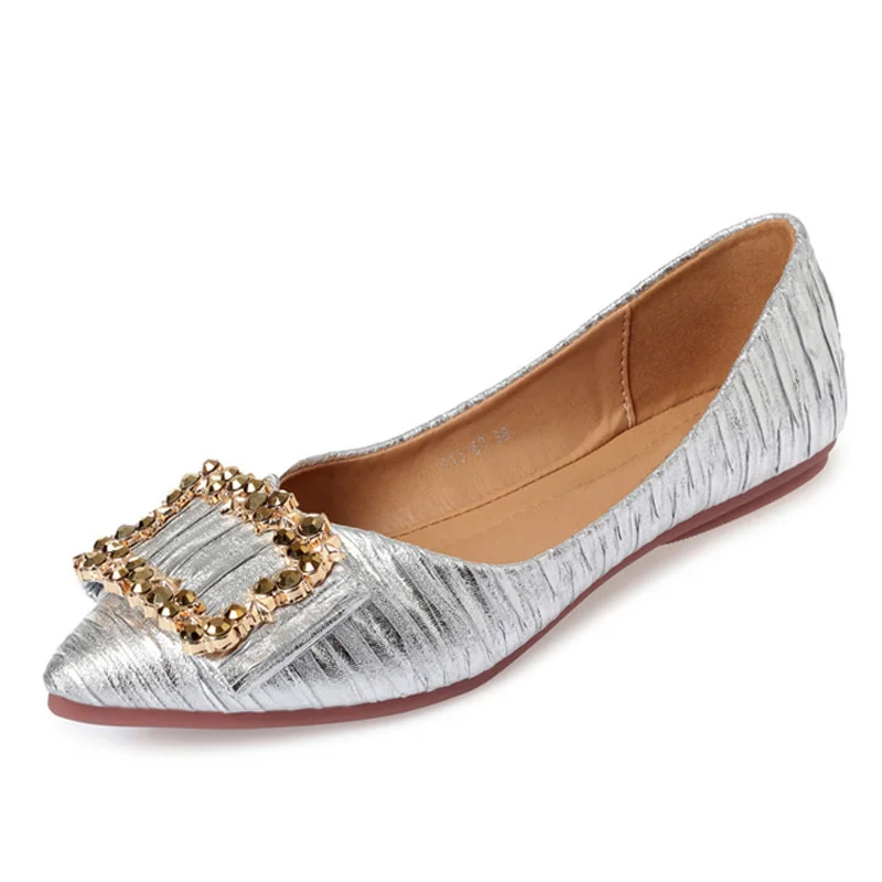 Серебристый TIMETANGLady мягкая подошва FlatsShoes для drivepregnant женская модная обувь Для женщин Весна summerShoes острый носок shoesrhinestoneE594 - Цвет: Серебристый