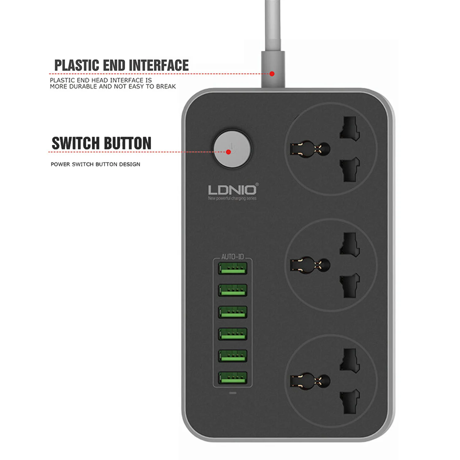 Универсальные удлинители Besegad с 6 USB портами 3 розетки защита от перенапряжения 2 м