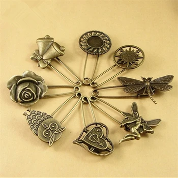 

DoreenBeads 5cm long Safety Pins Vintage Fashion Pin Brooch Heart Flower Angle Shape Ornaments for Scarf Sweather Coat Hat Bags