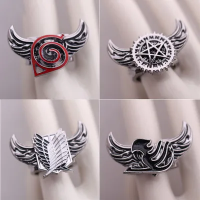

10 Style Anime Ring Naruto Attack on Titan One piece Fairy tail Final Fantasy Black Butler Series Rotatable Alloy Charms Rings