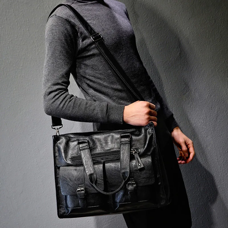 US $43.29 Business Men Shoulder Bags Large Capacity Black Laptop Handbag Pu Leather High Quality Sac Homme Man Briefcase Work Bag Xa245zc