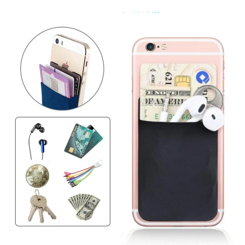 

2019 New Adhesive Pocket On Cell Phone ID Credit Card Holder Elastic Card Holder Brand Lycra Card Case Wallet