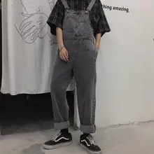 Harajuku ретро комбинезоны с карманами свободные широкие брюки вареные джинсы