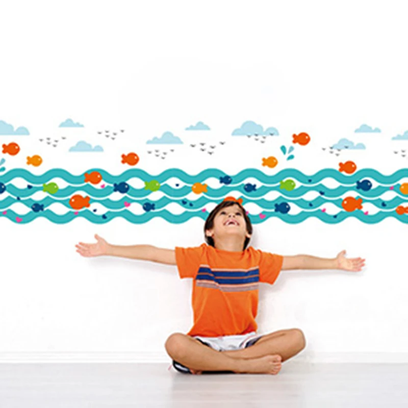 

[shijuekongjian] Small Fishes Rivers Wall Stickers DIY Animal Theme Home Decor Sticker for Kids Room Kindergarten Decoration