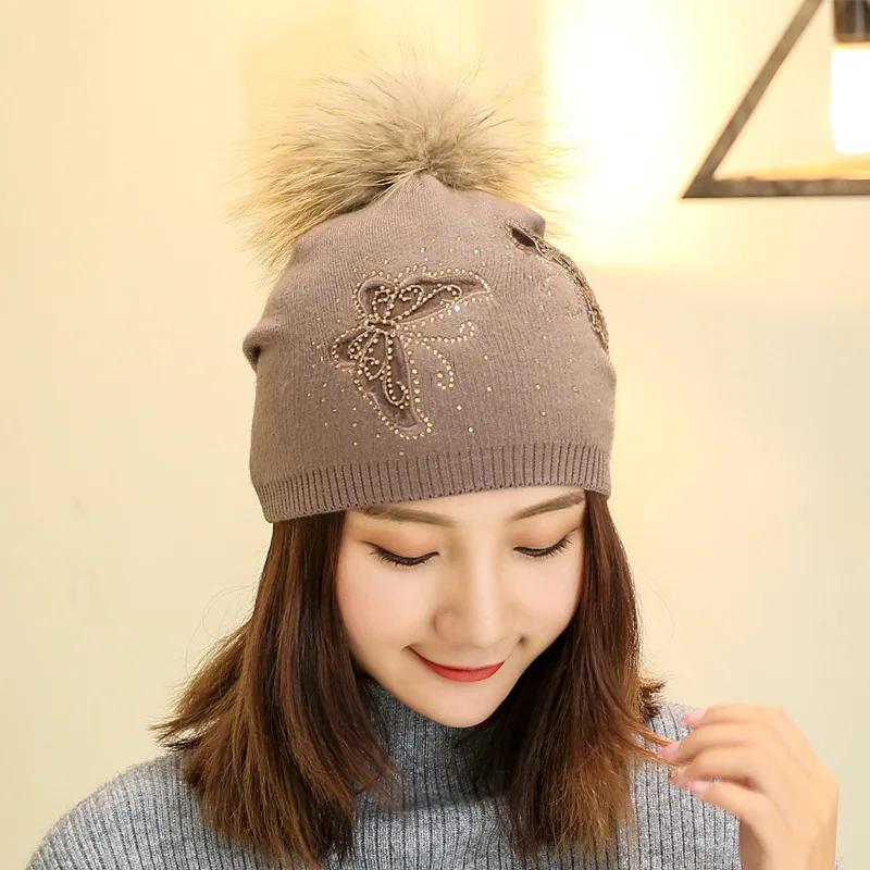 

MingJieBiHuo new fashion Autumn winter Korean warm thicken simple knit hat comfortable women girls rabbit hat hair ball caps