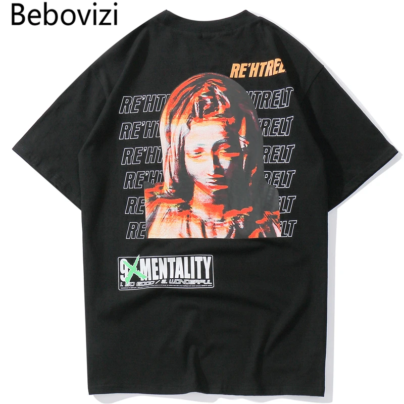 

Bebovizi Summer Hip Hop Virgin Mary T Shirt Streetwear Men T-Shirt Cotton Fashion Harajuku Tshirt Short Sleeve Tops Tees Hipster