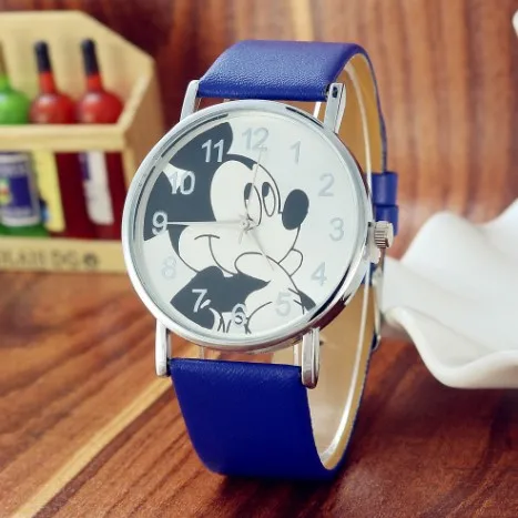 blue Reloj infantil новые детские часы женские модные повседневные студенческие часы с Микки Маусом для девочек и мальчиков детские часы кожаные кварцевые наручные часы - Цвет: blue