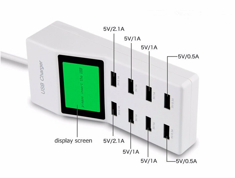 HERBETS 8 منافذ USB جدار شاحن LED عرض شاشة لنا الاتحاد الأوروبي المملكة المتحدة محول القابس الهاتف المحمول شاحن لل هاتف ذكي شاحن يو اس بي
