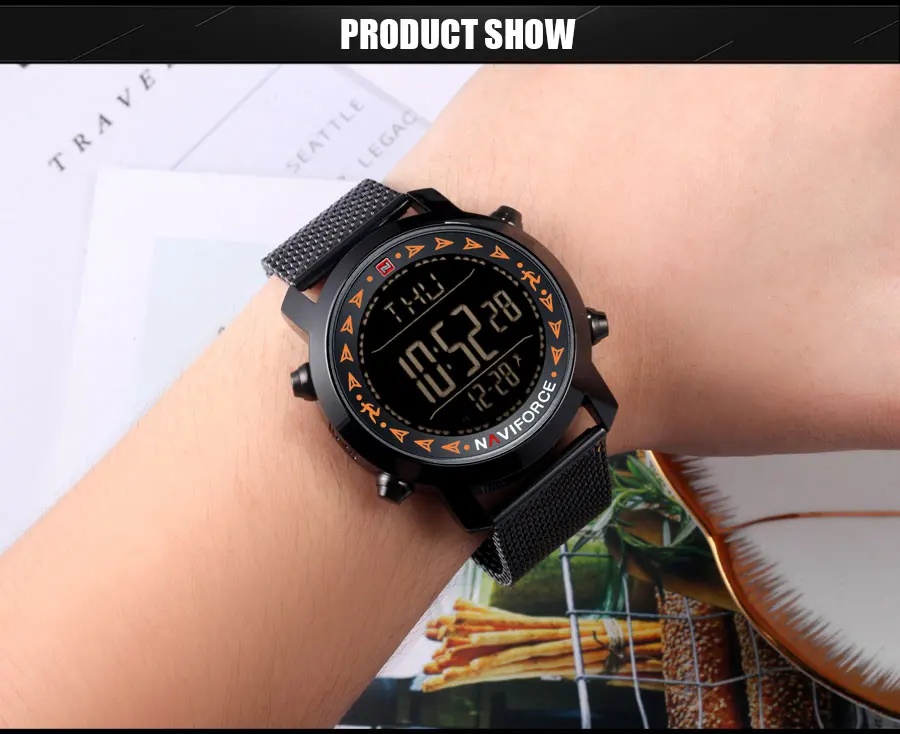 NAVIFORCE Лидирующий бренд мужские спортивные часы модные мужские цифровые часы Шагомер наручные часы стальной сетчатый ремешок часы Relogio Masculino