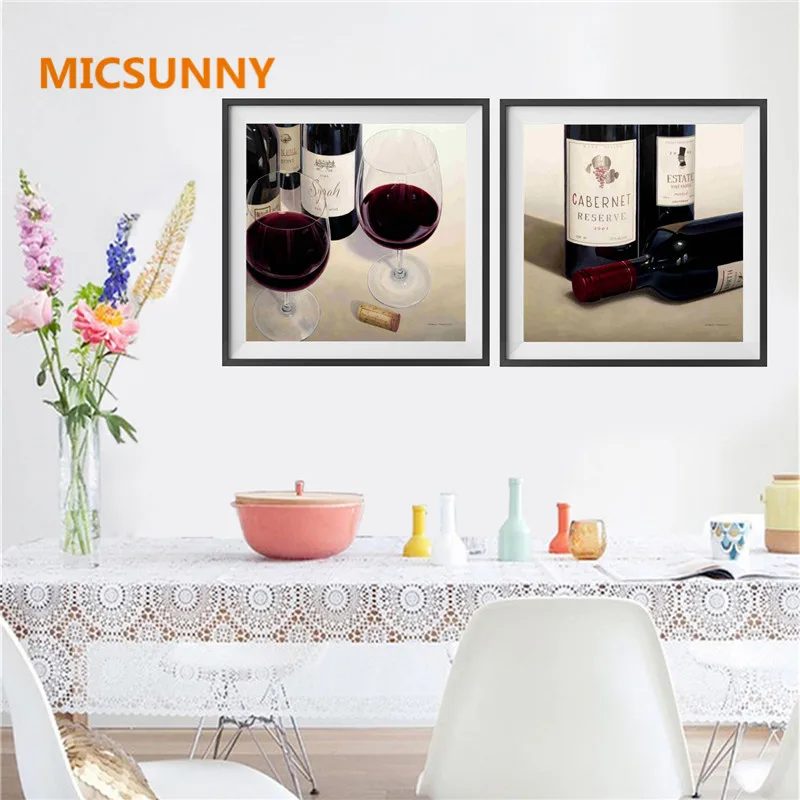 MICSUNNY Modern Wine Wall Pictures Decorations For Living Room Wine In
