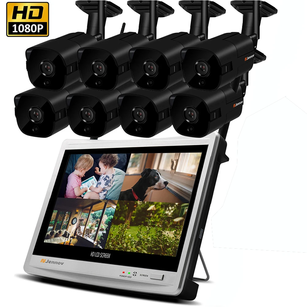 

Einnov 8CH 1080P Security IP Camera System Video Surveillance Kit Wireless NVR With 12 inch LCD Monitor CCTV Set Outdoor Home