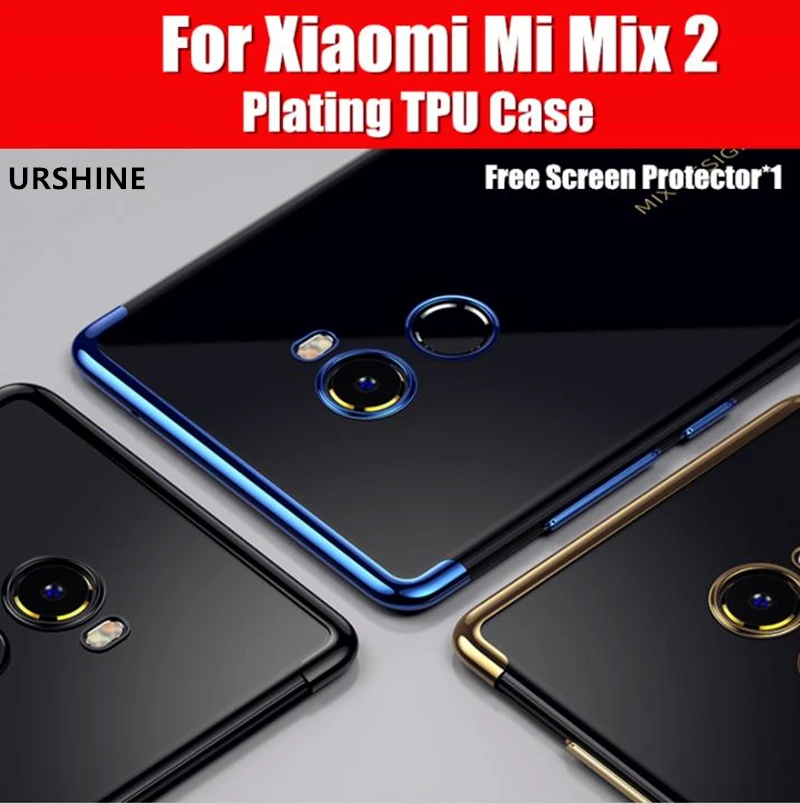 

for Xiaomi Mi MIX2 Case Cover Metal Plating Armor Transparent for Xiaomi Mi Mix 2 Case Silicon TPU Luxury Fashion Cover URSHINE