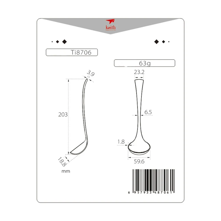 Keith новая утолщенная титановая обеденная ложка для супа, походная ложка, столовые приборы, 20,3 см, всего 63 г