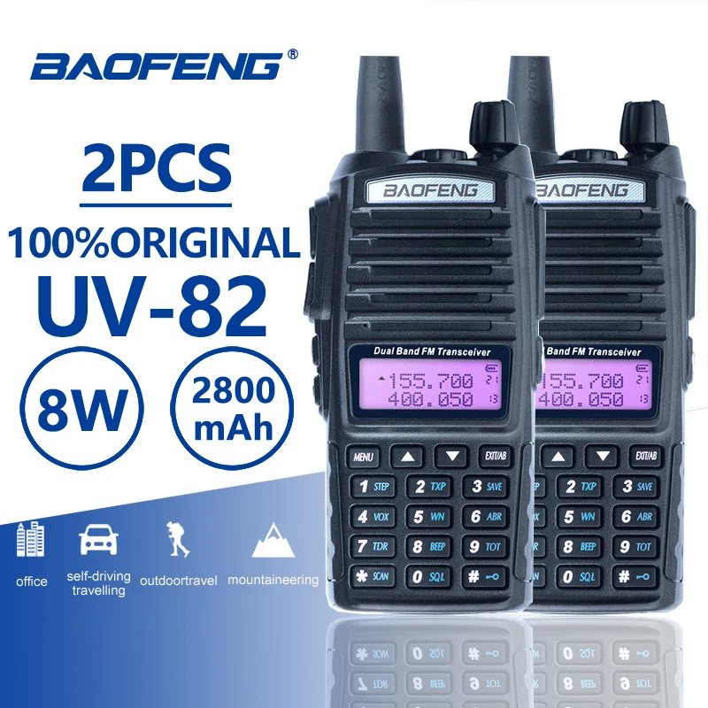 2pcs Baofeng UV-82 Long Range Walkie Talkie 10km Dual PTT Portable UV 82 Two Way Radio FM Radio Ham Hf Transceiver UV82 CB Radio