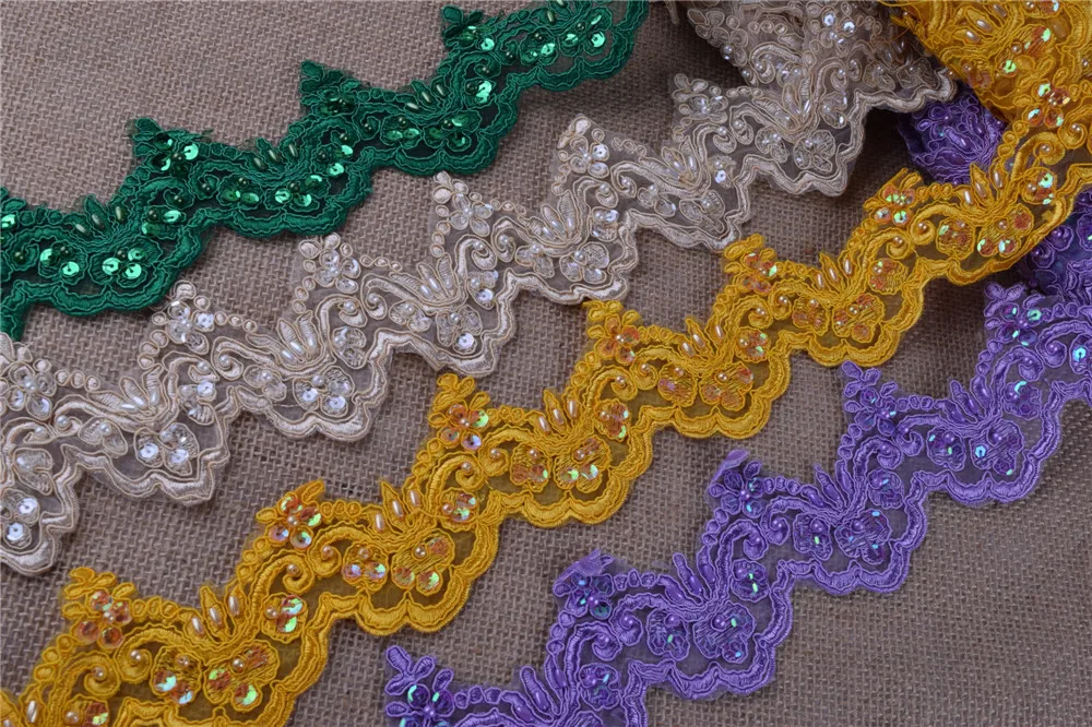 Кружевной отделкой 10 ярдов 17 цветов жемчужные с бисером и блестками|trim lace fabric|lace