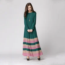 Moda Hanım Vintage Çizgili Kaftan Abaya Jilbab İslam Müslüman Uzun Kollu Maxi Elbise ZHui