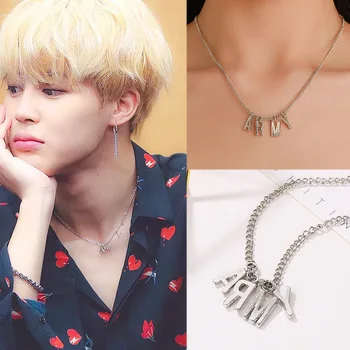 

ARMY Jimin Same Fan Nameplate Necklace Women Men Trendy Silver Jewelry Choker Necklaces Women Collar Collier Femme Neckla QW34