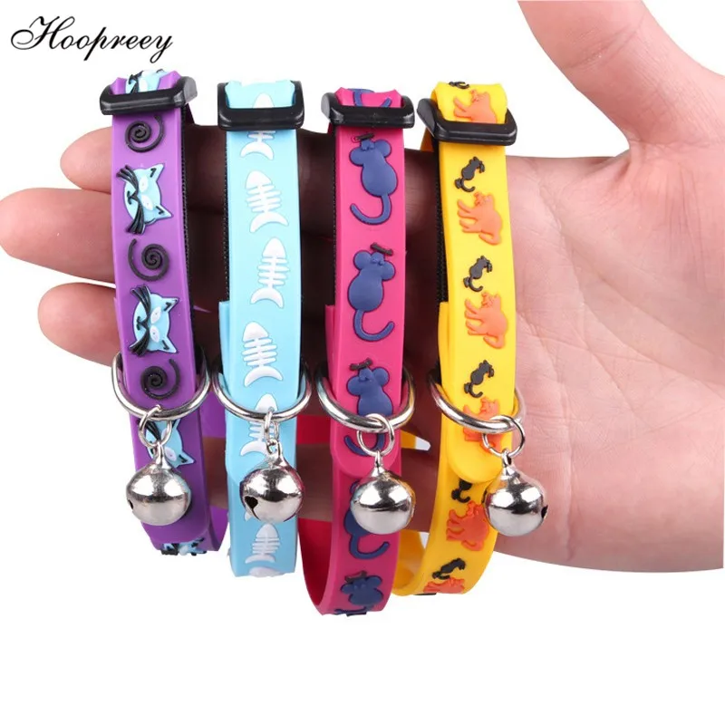 

4 pcs/lot 7"-9.8" Adjustable Soft Silicone Dog Collars for Small Dogs Kitten Elastic Cat Collars with Bell Pet Products