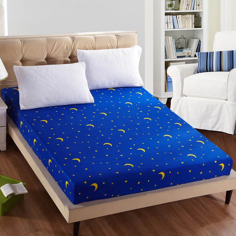  1pc 100%Polyester Bed Fitted Sheet Mattress Cover Printing Bedding Linens with Elastic Band Double 