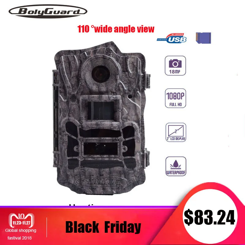 Bolyguard PhotoTrap Камера 18MP ночь 1080 P chasse дикой природы пробный охоты 120 градусов черный